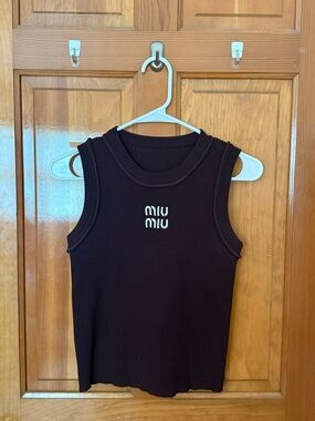 Miu Miu | Tops | Miu Miu Navy Ribbed Tank With White Logo | Poshmark